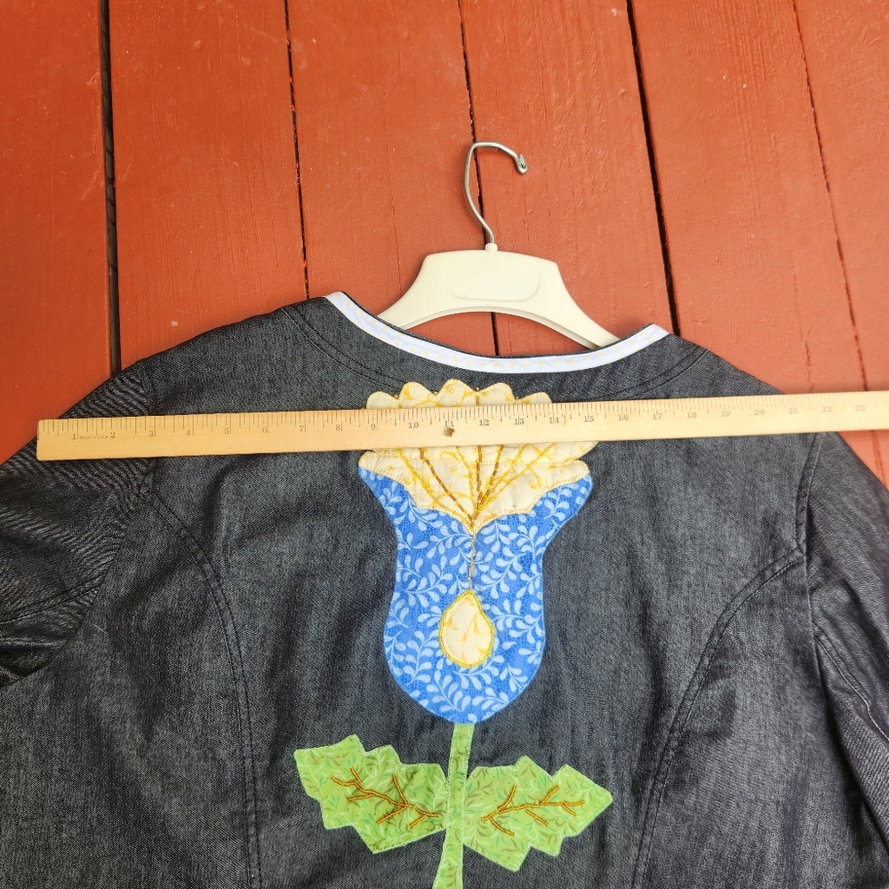 SANDRO Sportswear Women's Jacket Large Black Floral Applique Artsy Boho Peplum - Picture 6 of 12